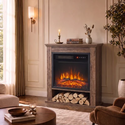 HOMCOM Electric Fireplace Suite 25" LED Remote Oak