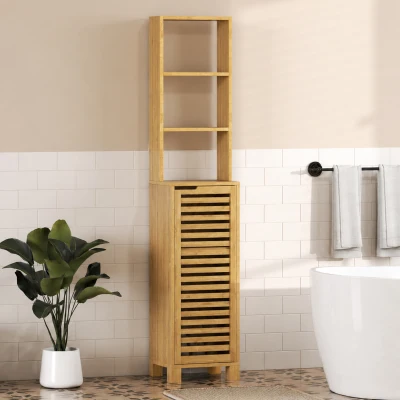 HOMCOM Colonne Salle de Bain Bambou 3 Étagères 34x30x170cm Naturel