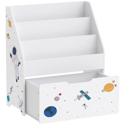 AIYAPLAY Kids Bookshelf 3-Tier with Moveable Drawer White