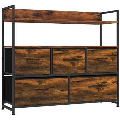HOMCOM Fabric Chest of Drawers 5-Drawer Storage Rustic Brown