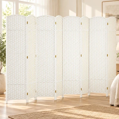 HOMCOM 8-teiliger Raumtrenner, Faltbarer Sichtschutz, Sichtschutzwand für Wohnzimmer, Schlafzimmer, Homeoffice, Weiß