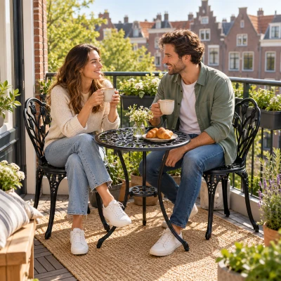 Outsunny zitgroep 3-delige eetgroep tuinmeubelset 1 tafel + 2 stoelen aluminium zwart