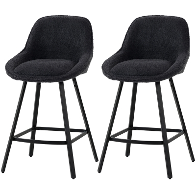 HOMCOM Bar Stools Set 2 Swivel Linen Fabric 64cm Black