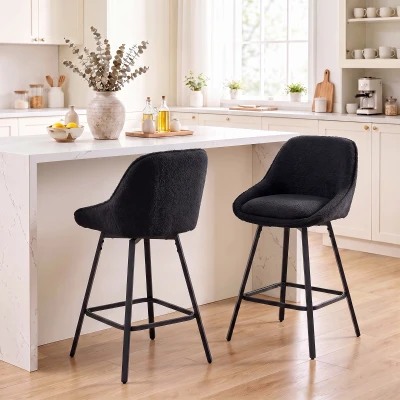 HOMCOM Bar Stools Set 2 Swivel Linen Fabric 64cm Black