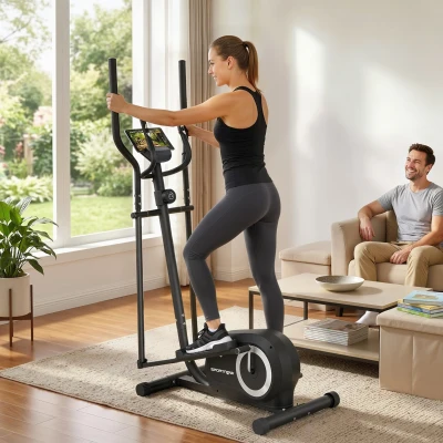 SPORTNOW Crosstrainer für Zuhause Ellipsentrainer mit Bluetooth App-Kompatibilität 8 Widerstandsstufe Schwungrad LCD-Monitor Grau