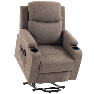 HOMCOM Riser Recliner Chair Linen Electric Lift Massage Brown