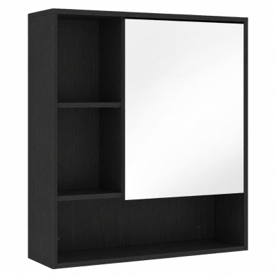 HOMCOM Wall-Mounted Mirror Cabinet Adjustable Shelves Black