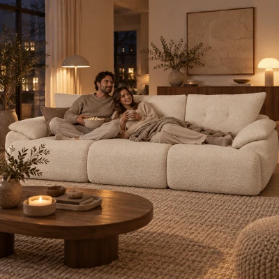 HOMCOM 3-zitsbank 260 cm van chenille, frameloze modulaire bank met extra breed en diep zitvlak en brede armleuningen