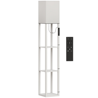 HOMCOM Lámpara de Pie con 3 Estantes Luz LED Regulable Control Táctil y Remoto Pantalla de Tela Bombilla Incluida Blanco