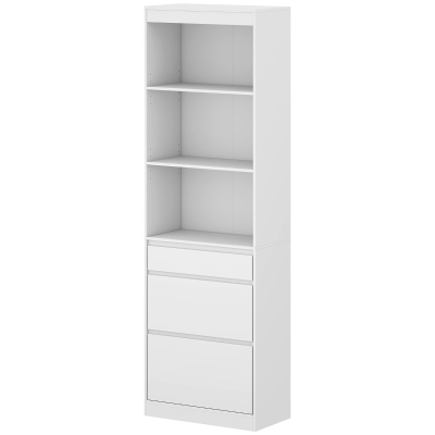 HOMCOM Bookcase Adjustable Shelves Drawers Living Room White