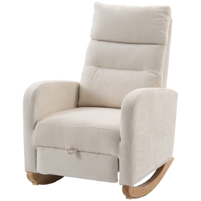HOMCOM Upholstered Rocking Chair High Back Footrest Cream White
