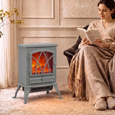 HOMCOM 1kW-2kW Vintage Electric Fireplace Heater - Grey