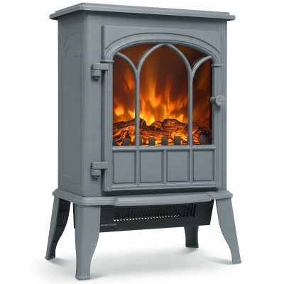 HOMCOM Freestanding Electric Fireplace, Electric Log Burner with LED Flame Effect, Overheating Safety System, 1000W/2000W Grey