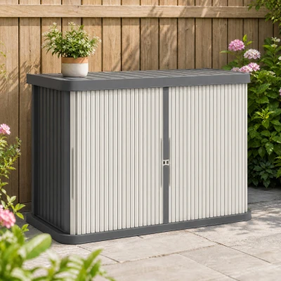Outsunny Coffre Rangement Extérieur 480L Résistant Gris Beige
