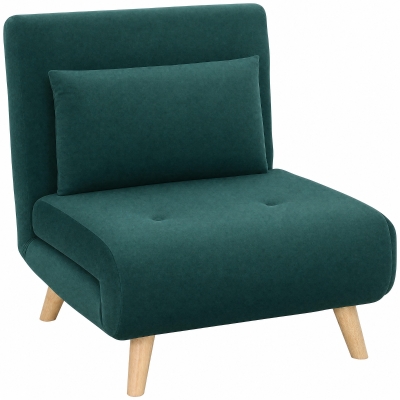 HOMCOM 3-in-1 slaapfauteuil, uitklapbare fauteuil met bedfunctie, verstelbare click-clack-rugleuning, poten van rubberhout, donkergroen