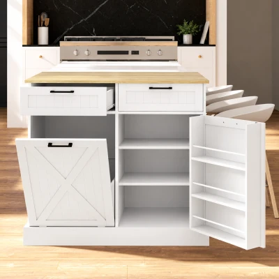 HOMCOM Buffet Cuisine Blanc avec Poubelle 38L et Rangement