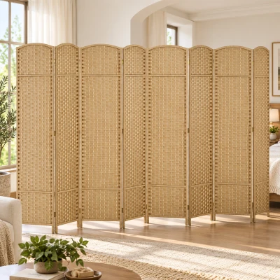 HOMCOM 8-teiliger Raumtrenner, Faltbarer Sichtschutz, Sichtschutzwand für Wohnzimmer, Schlafzimmer, Homeoffice, Natur