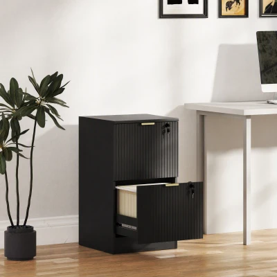 HOMCOM Caisson Bureau 2 Tiroirs Verrouillables Noir 40x40x71cm