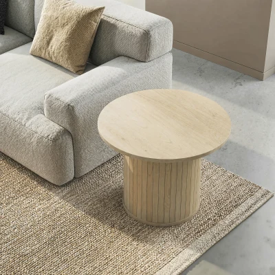 HOMCOM Table Basse Ronde Ø60cm Bois Naturel Salon