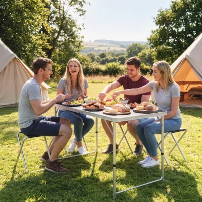Outsunny Mesa de Camping Plegable Tipo Maletín con 4 Taburetes plegables Mesa 120x60x55-70 cm y Taburetes 33x28x37 cm Negro