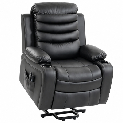 HOMCOM Fauteuil Relax Inclinable Électrique Releve-personne avec Massage Vibratoire et Chaleur Port USB Télécommande Noir