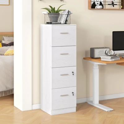HOMCOM Schubladenschrank für Schreibtisch mit 4 Schubladen, abschließbar, verstellbare Leisten für A4- und Letter-Formate, 40x42x130,8 cm, Weiß