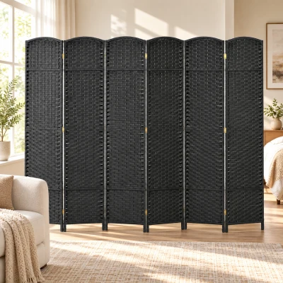 HOMCOM 6-teiliger Raumtrenner, Faltbarer Sichtschutz, Sichtschutzwand für Wohnzimmer, Schlafzimmer, Homeoffice, Schwarz