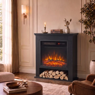 HOMCOM Electric Fireplace Suite 25" LED Remote Shelf Black