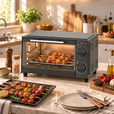 HOMCOM Mini Cuptor Electric 9L Cuptor Electric de Masă 750W cu Temperatură Reglabilă Temporizator 35x24,6x20 cm Gri