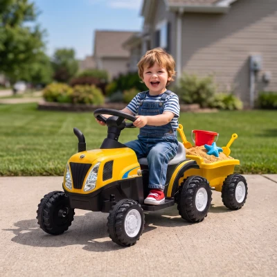 AIYAPLAY Tractor Eléctrico para Niños con Remolque Desmontable 6V Luces Música Claxon Pedal Niños 1-3 Años 2,5 km/h Amarillo