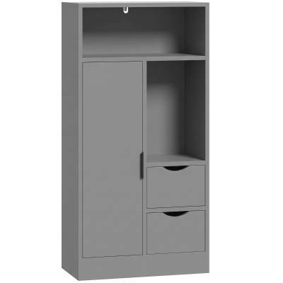 HOMCOM Móvel de Casa de Banho Móvel de Arrumação Estreito com 2 Gavetas Compartimentos Abertos 50x25x100 cm Cinza