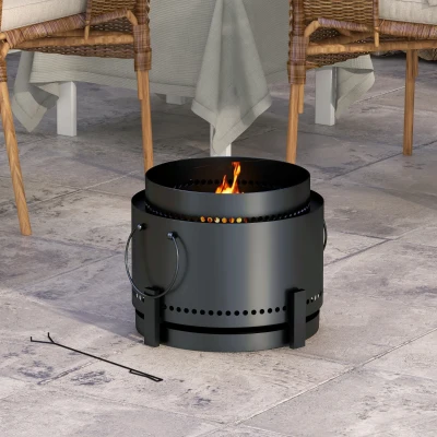 Outsunny Smokeless Fire Pit Metal Black 37cm Portable
