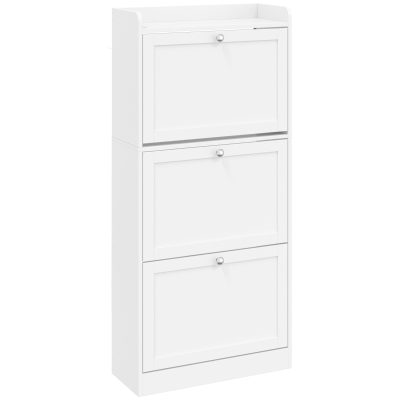 HOMCOM Armoire à Chaussures 15 Paires 3 Tiroirs Blanc