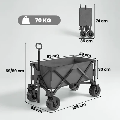 Outsunny Carrello da Giardino con Maniglia Telescopica Grigio