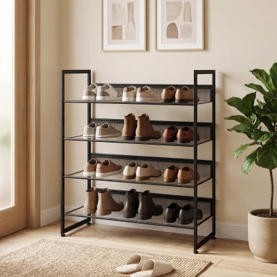 HOMCOM Pantofar Suport pentru pantofi, 4 polițe, 72 cm x 30 cm x 82,7 cm, Negru