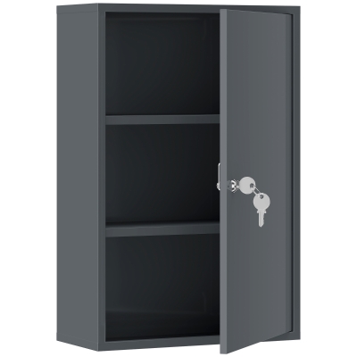 kleankin Dulap pentru medicamente cu 3 niveluri din metal, cu 2 chei și montare pe perete, 40 x 18 x 60 cm, gri