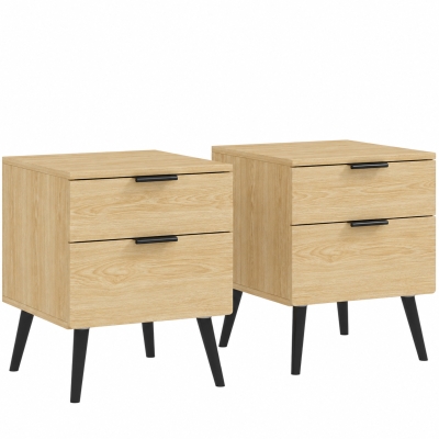 HOMCOM Set 2 Comodini Stile Nordico con Cassetto color Quercia