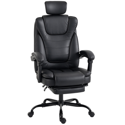 HOMCOM Scaun Gaming Ergonomic, Fotoliu Gaming Înclinabil din Piele Sintetică, Înălțime Reglabilă, Suport Cap 2D, Negru
