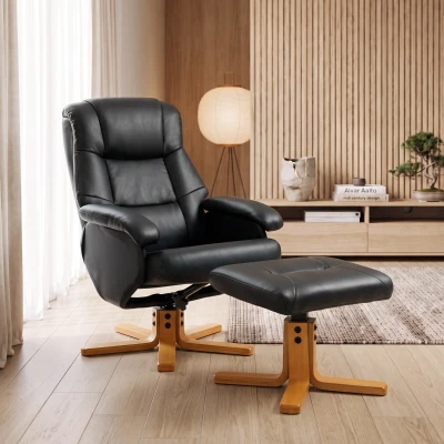 HOMCOM Relaxsessel mit Fußhocker, verstellbarer PU-Relaxsessel, 360°-Drehung, Schaukel-Funktion, Schwarz