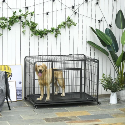 PawHut Metal Dog Cage Locking Door 125x76x81cm