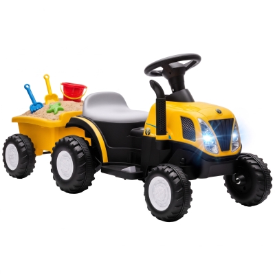AIYAPLAY Tractor Eléctrico para Niños con Remolque Desmontable 6V Luces Música Claxon Pedal Niños 1-3 Años 2,5 km/h Amarillo