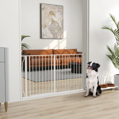 PawHut Honden-Deurafzetting, verstelbare lengte 75-145 cm, Montage zonder Boren, Staalframe, Wit