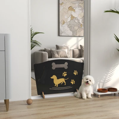 PawHut Wooden Dog Barrier with Support Feet Black 75x51cm