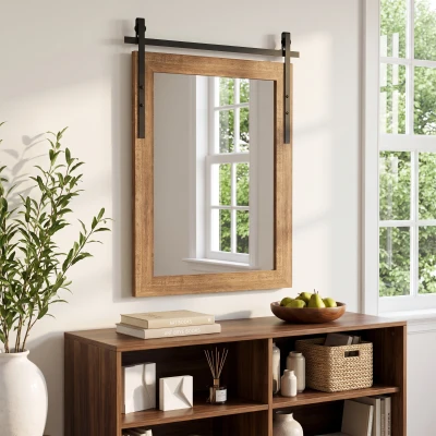 HOMCOM Espelho de Parede Retangular decorativo para Sala Espelho de Pendurar 86,5 x 61 cm Marrom Claro