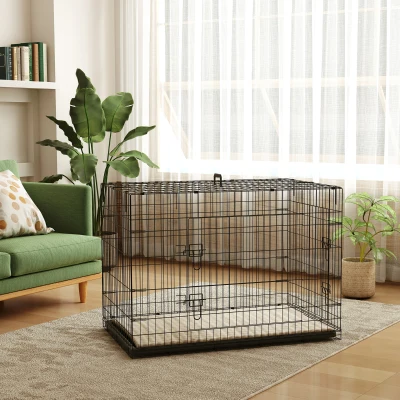 PawHut Cage Pliante Chien 105x70x75cm avec Plateau et Coussin