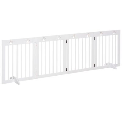 PawHut Freestanding Pet Gate Wooden Folding Barrier White 61cm