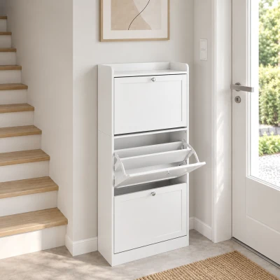 HOMCOM Armoire à Chaussures 15 Paires 3 Tiroirs Blanc