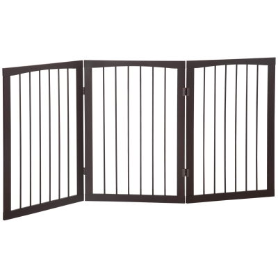 PawHut Barrera de Seguridad Plegable de 3 Paneles 160x76 cm Rejilla de Protección para Perros Pequeños para Puertas Escaleras Pasillos Café Oscuro