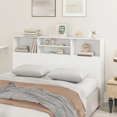 HOMCOM Cabecero de Cama 160 cm con Almacenaje Cabezal de Cama con 4 Compartimentos Abiertos para Dormitorio Blanco