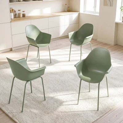 Outsunny 4-delige set tuinstoelen, buitenstoelen, tuinstoel, modern design, 59 cm x 55 cm x 84 cm, groen